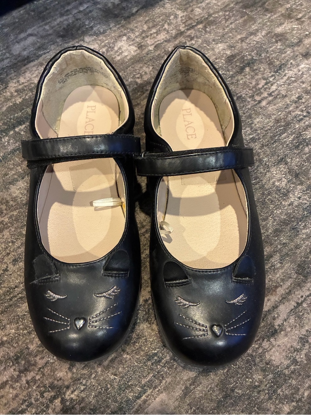 Place Girls Black Mary Jane Cat Face Dress Shoes